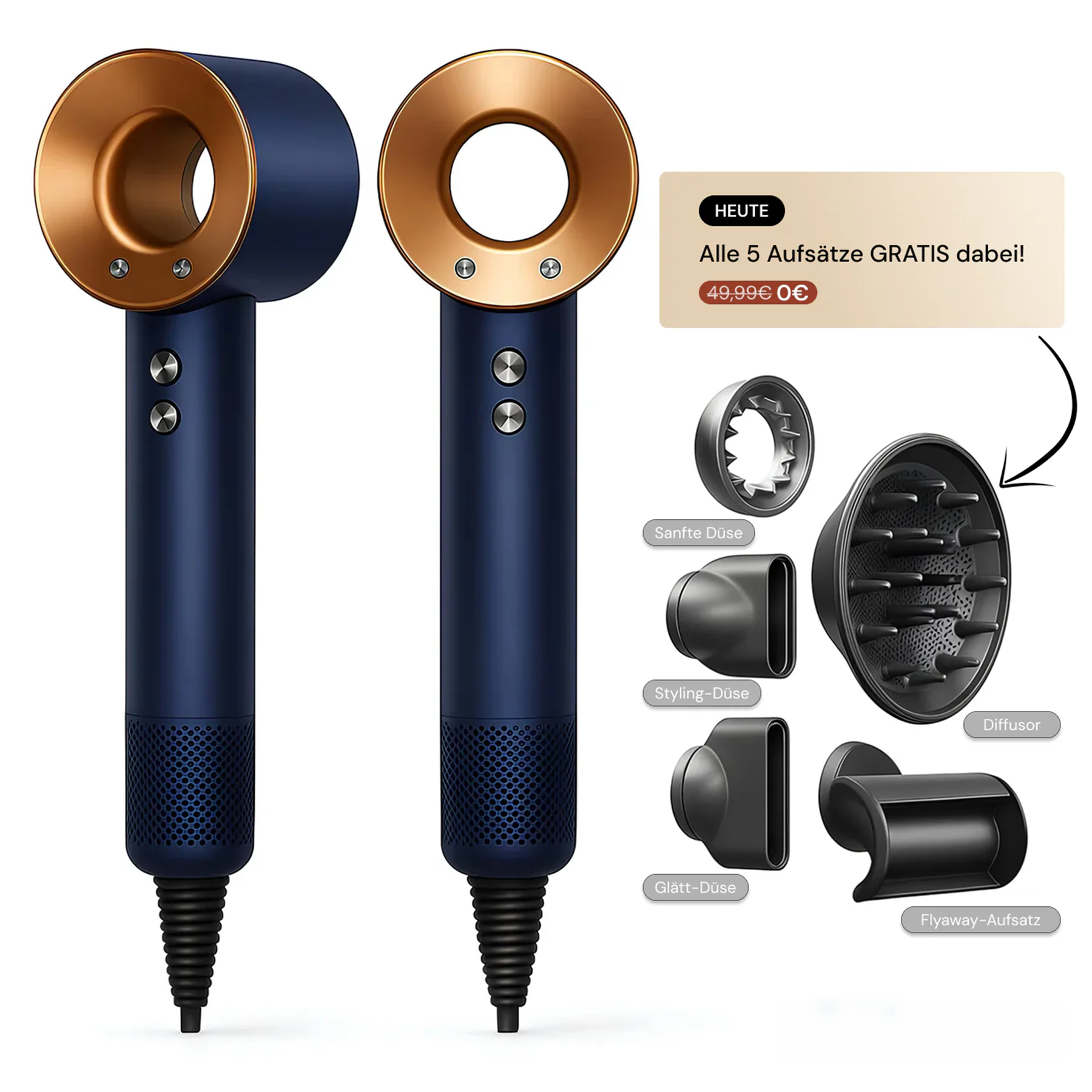 AERÉN AirPro 5-in-1 Ionen-Haartrockner mit magnetischen Aufsätzen